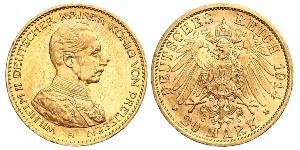 20 Марка Пруссия (королевство) (1701-1918) Золото Wilhelm II, German Emperor (1859-1941)