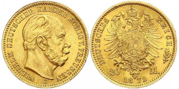 20 Марка Пруссия (королевство) (1701-1918) Золото Wilhelm I, German Emperor (1797-1888)
