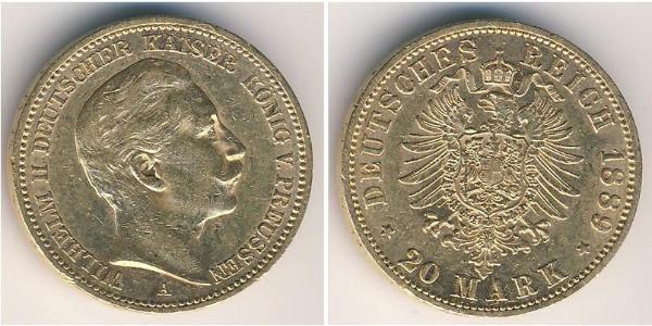 20 Марка Пруссия (королевство) (1701-1918) Золото Wilhelm II, German Emperor (1859-1941)