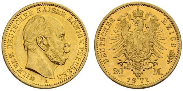 20 Марка Пруссия (королевство) (1701-1918) Золото Wilhelm I, German Emperor (1797-1888)