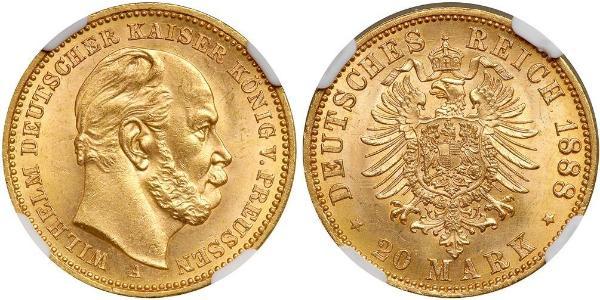 20 Марка Пруссия (королевство) (1701-1918) Золото Wilhelm I, German Emperor (1797-1888)