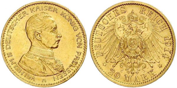 20 Марка Пруссия (королевство) (1701-1918) Золото Wilhelm II, German Emperor (1859-1941)