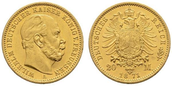 20 Марка Пруссия (королевство) (1701-1918) Золото Wilhelm I, German Emperor (1797-1888)
