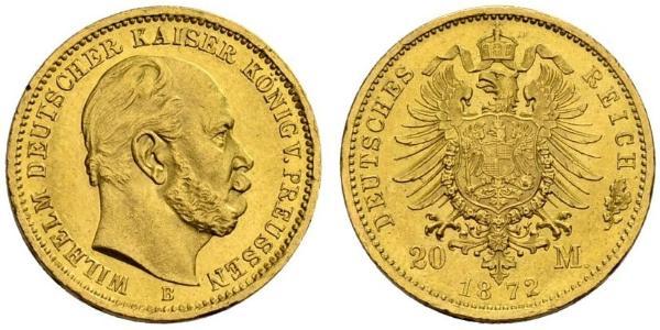 20 Марка Пруссия (королевство) (1701-1918) Золото Wilhelm I, German Emperor (1797-1888)