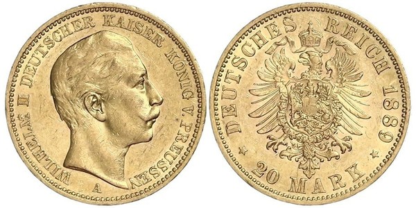 20 Марка Пруссия (королевство) (1701-1918) Золото Wilhelm II, German Emperor (1859-1941)