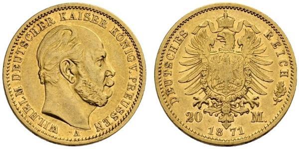 20 Марка Пруссия (королевство) (1701-1918) Золото Wilhelm I, German Emperor (1797-1888)