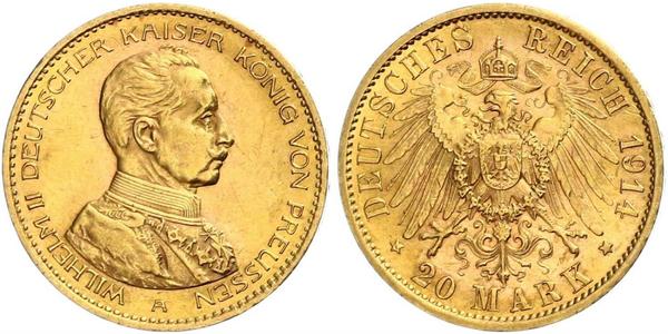 20 Марка Пруссия (королевство) (1701-1918) Золото Wilhelm II, German Emperor (1859-1941)