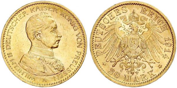 20 Марка Пруссия (королевство) (1701-1918) Золото Wilhelm II, German Emperor (1859-1941)