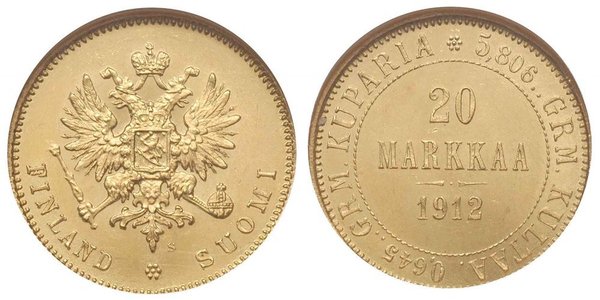 20 Марка Російська імперія (1720-1917) / Велике князівство Фінляндське (1809 - 1917) Золото Олександр III (1845 -1894)