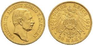 20 Марка Саксония (королевство) (1806 - 1918) Золото Фридрих Август III (король Саксонии) (1865-1932)