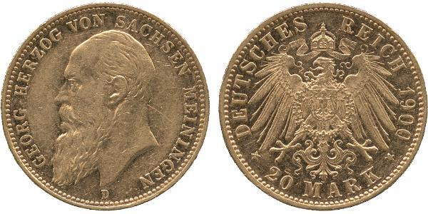 20 Марка Федеральні землі Німеччини Золото Georg II, Duke of Saxe-Meiningen