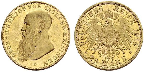 20 Марка Федеральні землі Німеччини Золото Georg II, Duke of Saxe-Meiningen