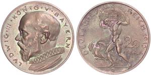 20 Марка Королівство Баварія (1806 - 1918) Мідь Людвіг III (король Баварії) (1845 – 1921)