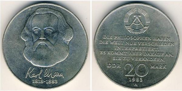 20 Марка Германская Демократическая Республика (1949-1990) Никель/Медь Маркс, Карл
