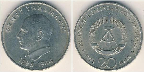 20 Марка Германская Демократическая Республика (1949-1990) Серебро Тельман, Эрнст