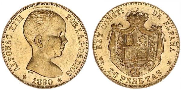 20 Песета Королевство Испания (1874 - 1931) Золото Alfonso XIII of Spain (1886 - 1941)