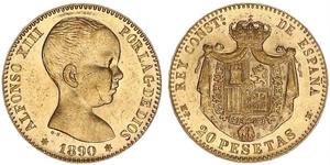 20 Песета Королівство Іспанія (1874 - 1931) Золото Alfonso XIII of Spain (1886 - 1941)