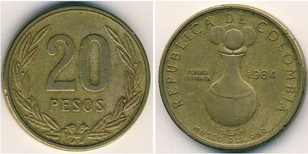 20 Песо Республіка Колумбія (1886 - ) Бронза/Алюміній 