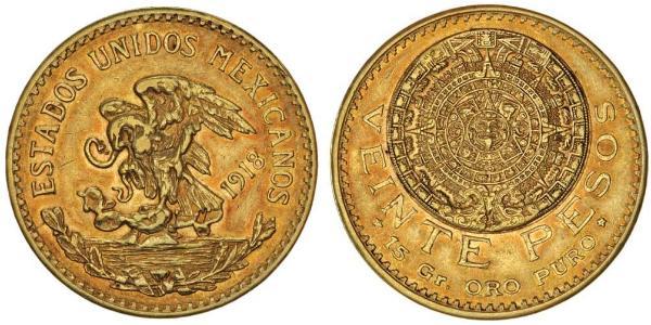 20 Песо Соединённые Штаты Мексики (1867 - ) Золото 