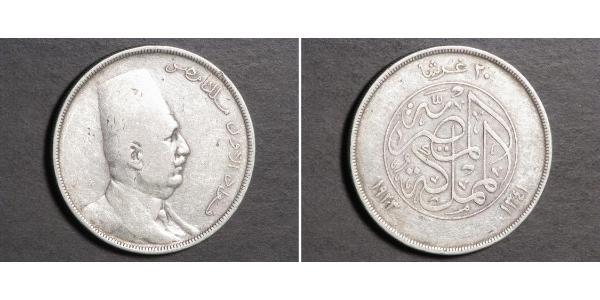 20 Пиастр Королевство Египет (1922 - 1953) Серебро Ахмед Фуад I (1868 -1936)