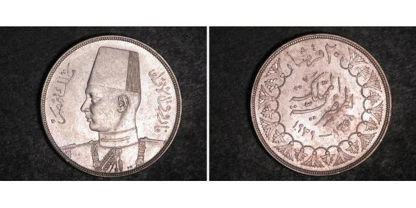 20 Пиастр Королевство Египет (1922 - 1953) Серебро Фарук I, король Египта (1920 - 1965)