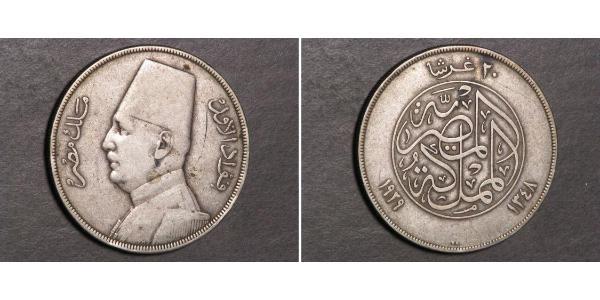 20 Пиастр Королевство Египет (1922 - 1953) Серебро Ахмед Фуад I (1868 -1936)