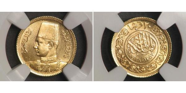 20 Піастр Королівство Єгипет (1922 - 1953) Золото Фарук I, король Єгипта(1920 - 1965)