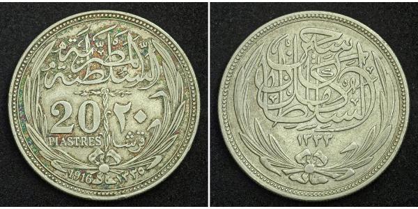 20 Піастр Султанат Египет (1914 - 1922) Срібло Hussein Kamel of Egypt (1853 - 1917)