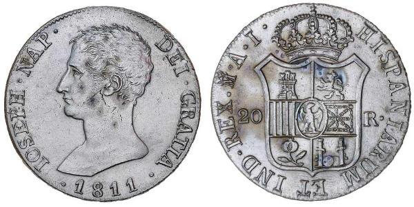 20 Реал Королевство Испания (1808 - 1813) Серебро Жозеф Бонапарт