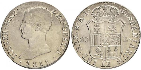 20 Реал Королевство Испания (1808 - 1813) Серебро Жозеф Бонапарт