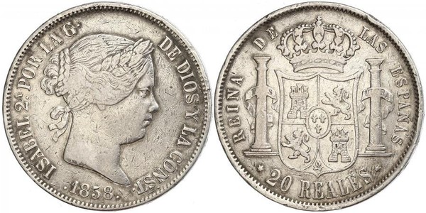 20 Реал Королевство Испания (1814 - 1873) Серебро Isabella II of Spain (1830- 1904)