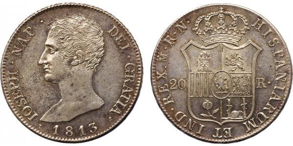 20 Реал Королівство Іспанія (1808 - 1813) Срібло Жозеф Бонапарт