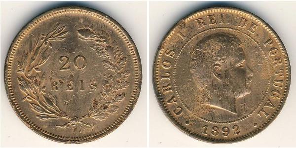 20 Рейс Королівство Португалія (1139-1910) Бронза Карлуш I король Португалії (1863-1908)