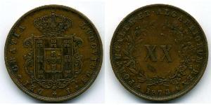 20 Рейс Королевство Португалия (1139-1910) Медь Луиш I (1838 - 1889)