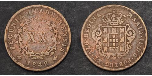 20 Рейс Королевство Португалия (1139-1910) Медь Мария II королева Португалии (1819-1853)