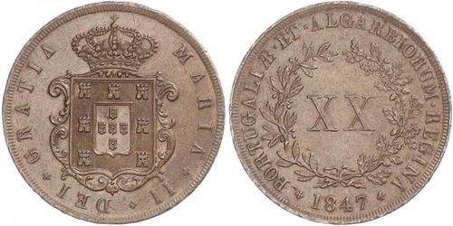 20 Рейс Королівство Португалія (1139-1910) Мідь Мария II королева Португалії (1819-1853)