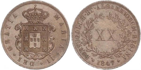 20 Рейс Королівство Португалія (1139-1910) Мідь Мария II королева Португалії (1819-1853)