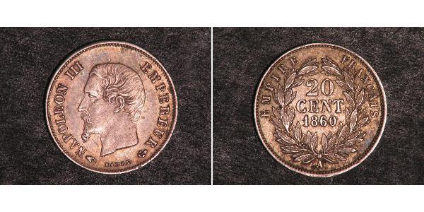 20 Сантим Вторая французская империя (1852-1870) Серебро Наполеон III Бонапарт (1808-1873)