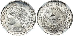 20 Сантім French Second Republic (1848-1852) Срібло 