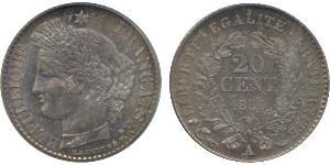 20 Сантім French Second Republic (1848-1852) Срібло 