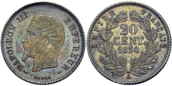 20 Сантім Second French Empire (1852-1870) Срібло Наполеон ІІІ Бонапарт (1808-1873)
