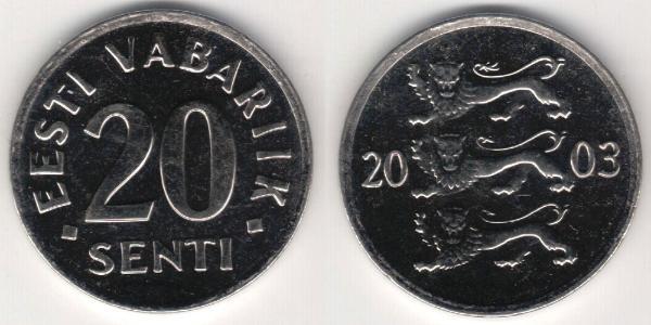 20 Сент Эстония (1991 - ) Никель/Сталь 