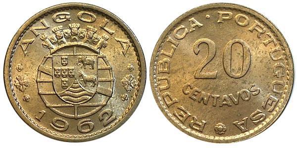 20 Сентаво  Portuguese Angola (1575-1975) / Португалія Бронза 
