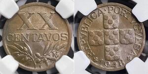 20 Сентаво Вторая Португальская республика (1933 - 1974) Бронза 