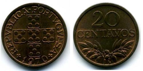 20 Сентаво Друга Португальська Республіка (1933 - 1974) Бронза 