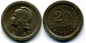 20 Сентаво Перша Португальська Республіка (1910 - 1926) Нікель/Мідь 