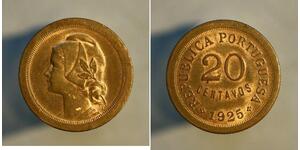 20 Сентаво Перша Португальська Республіка (1910 - 1926) Нікель/Мідь 