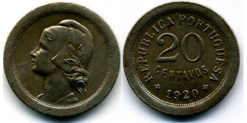 20 Сентаво Перша Португальська Республіка (1910 - 1926) Нікель/Мідь 