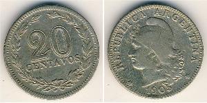 20 Сентаво Республіка Аргентина (1861 - ) Нікель/Мідь 