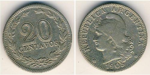 20 Сентаво Республіка Аргентина (1861 - ) Нікель/Мідь 
